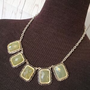 Vintage silvertone statement necklace with checkerboard cut green stones